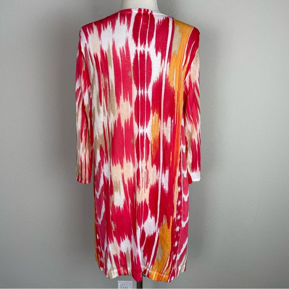 Chico's Red Orange White Light Weight  Long Sleeve Open Front Cardigan 2 - Picture 7 of 8